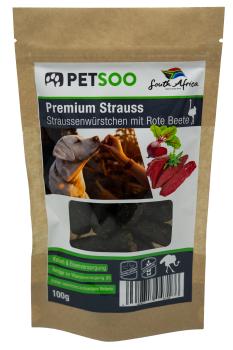 Premium Straußenwurst Snack mit Rote Beete - 100 g - unterstützt Kalium- und Eisenversorgung